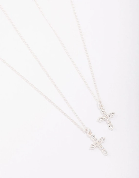 Silver Classic Diamante Cross Necklace Pack Wedding Style