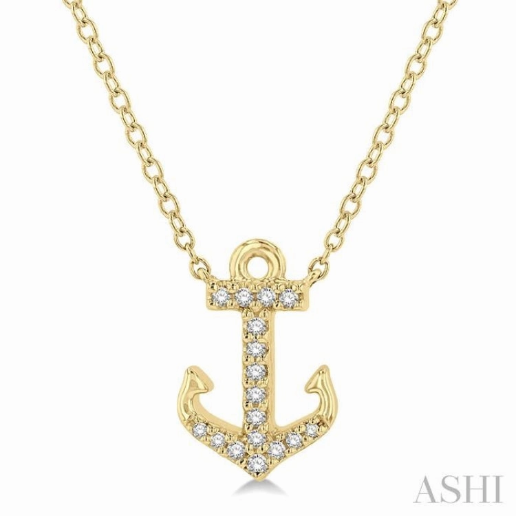1/10 Ctw Anchor Round Cut Diamond Petite Fashion Pendant With Chain in 10K Yellow Gold Custom Jewelry Evening Pendant Jewelry