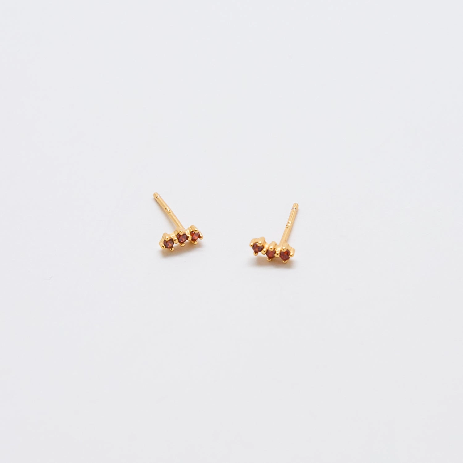 Unique Accent Red Garnet Gold Bar Earrings