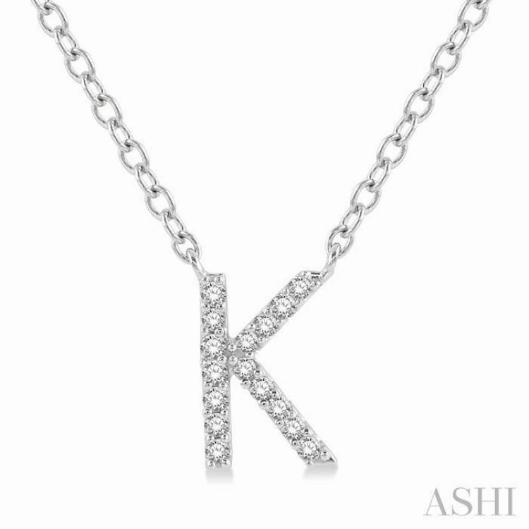 Lovely Piece 1/20 Ctw Initial 'K' Round Cut Diamond Pendant With Chain in 10K White Gold