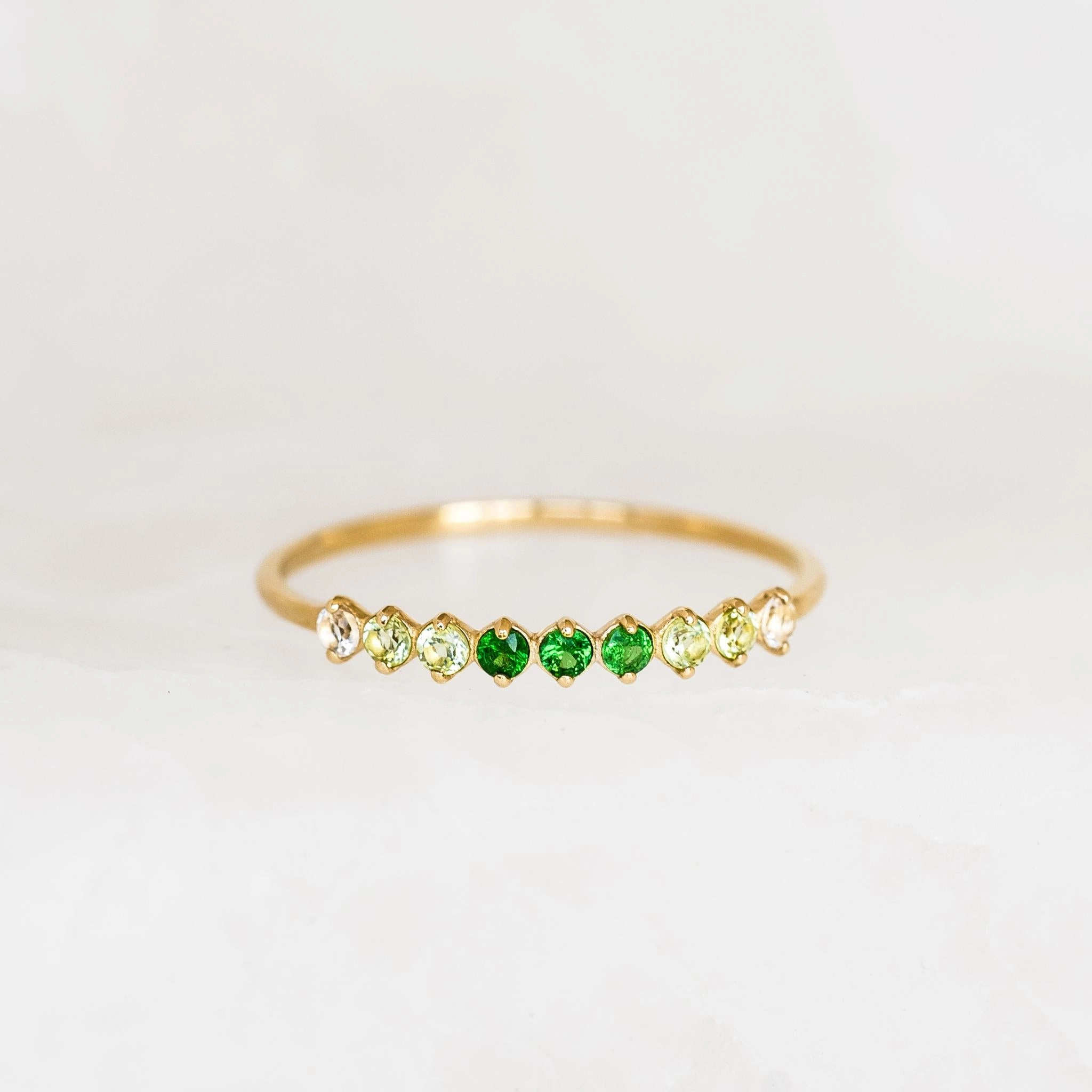 August Birthstone Ring 14k Gold - Ombre Tsavorite Fantastic Gift