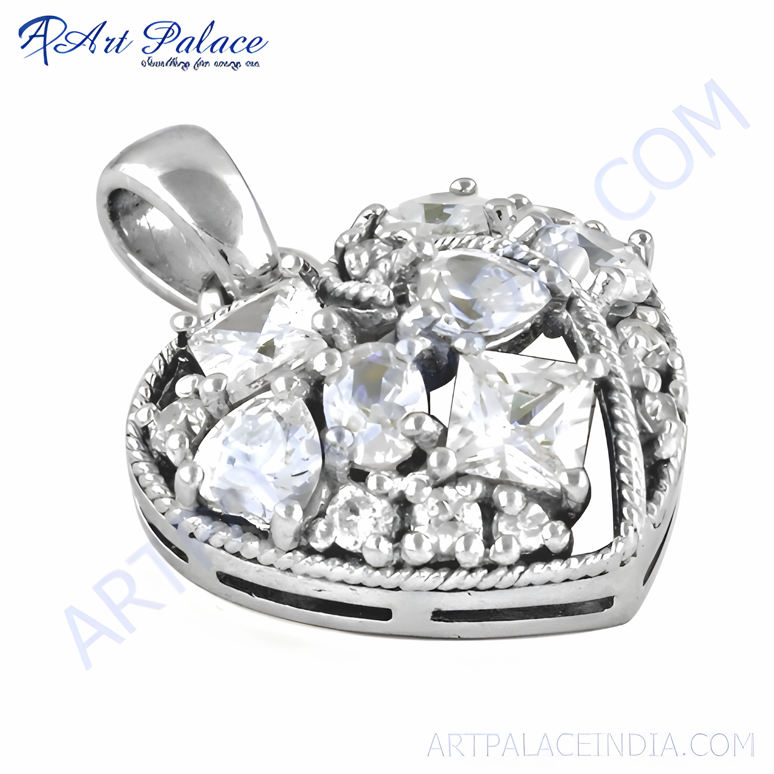 Beaded Piece Daily Accent Lovable Heart Style Cubic Zirconia Gemstone Silver Pendant - Elegant Jewelry