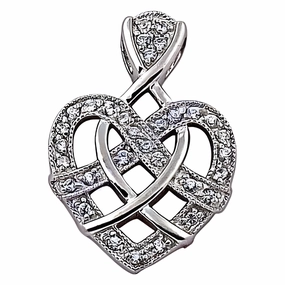 Designer Heart Gemstone Silver Pendant with Cubic Zirconia - Fret Design Holiday Gift