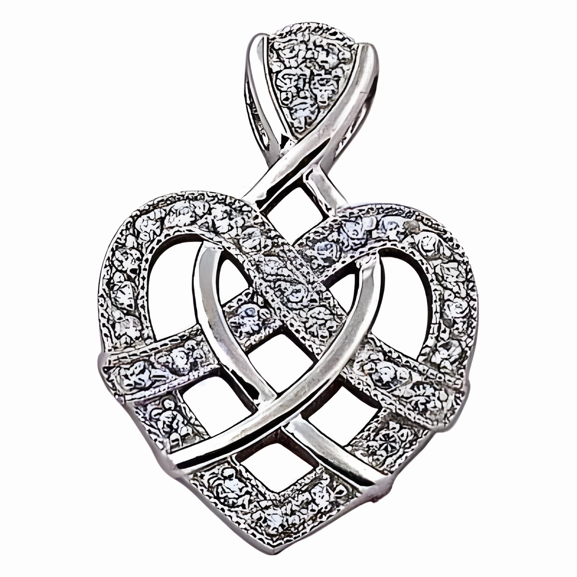 Designer Heart Gemstone Silver Pendant with Cubic Zirconia - Fret Design Holiday Gift