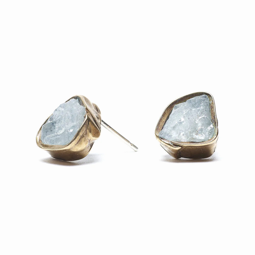 Enchanted Edge Textile Shine Solo Immersion Studs - Aquamarine   Brass