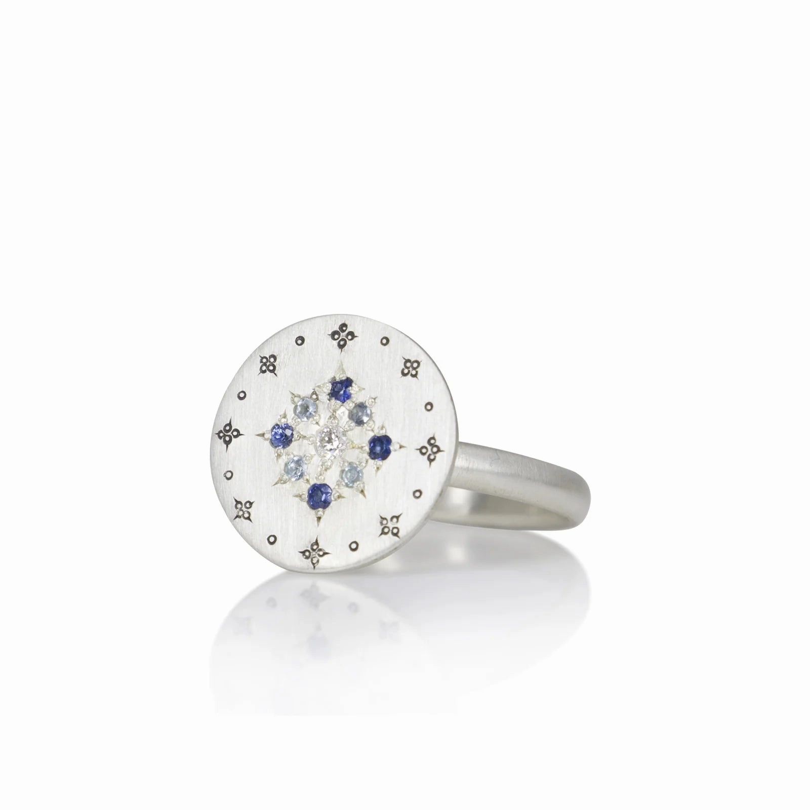 Glow Look Diamond   Sapphire Engraved Ring - Sterling Silver, Sapphire   Diamond