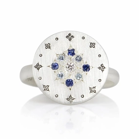 Quick Style Shine Bright Diamond   Sapphire Engraved Ring - Sterling Silver, Sapphire   Diamond
