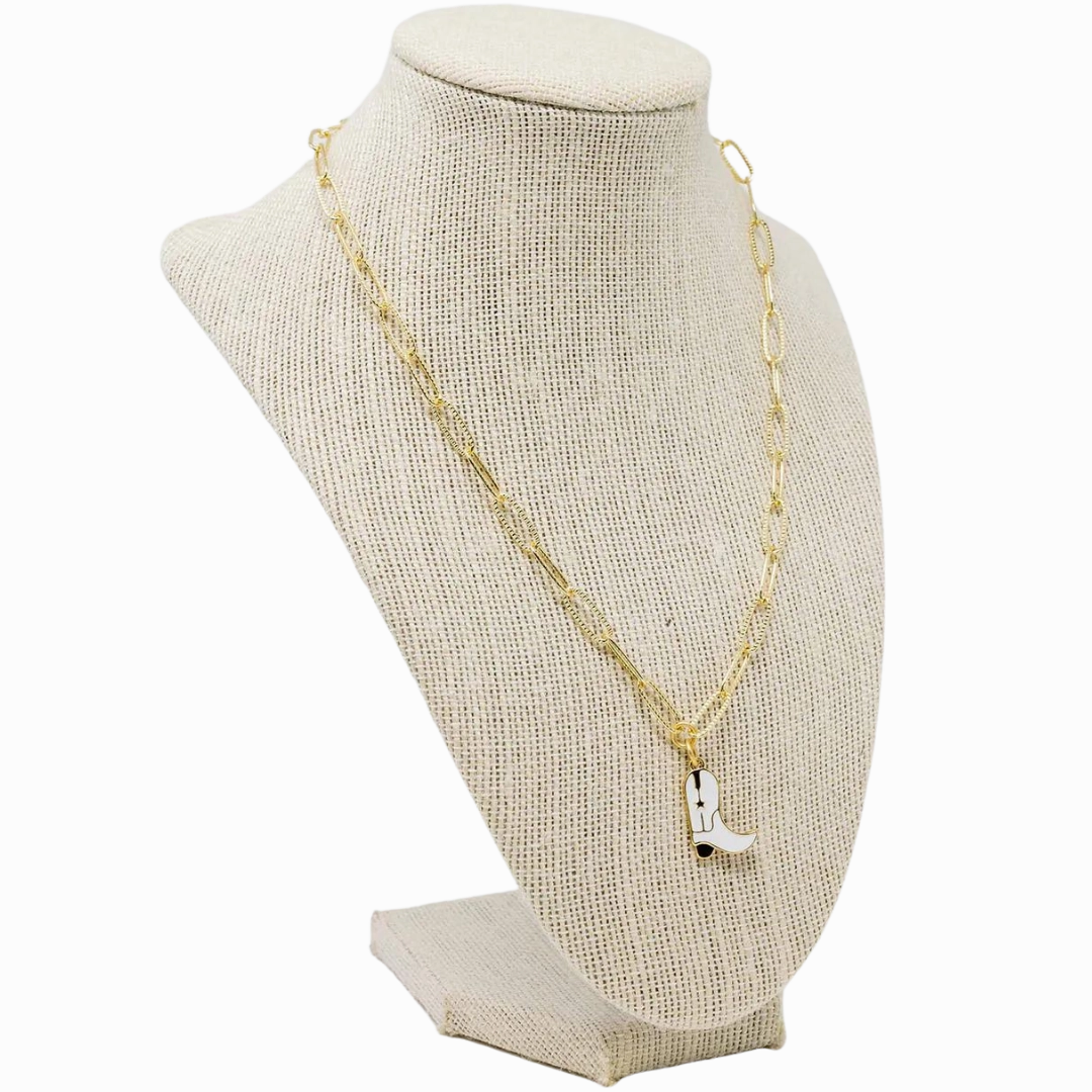 Dierks White Cowboy Boot Necklace Golden Accent Elegant Contour