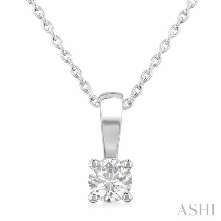 1/5 Ctw Prong Set Round Cut Diamond Solitaire Pendant With Chain in 14K White Gold spring look
