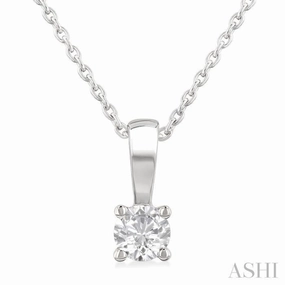 1/5 Ctw Prong Set Round Cut Diamond Solitaire Pendant With Chain in 14K White Gold spring look