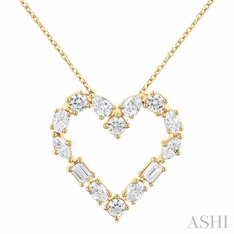 Polished Style Urban Minimal 1 Ctw Heart Shape Mixed Diamond Cut Fashion Pendant With Chain in 14K Yellow Gold