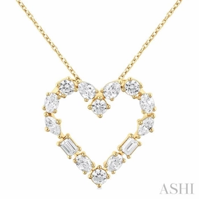 Polished Style Urban Minimal 1 Ctw Heart Shape Mixed Diamond Cut Fashion Pendant With Chain in 14K Yellow Gold