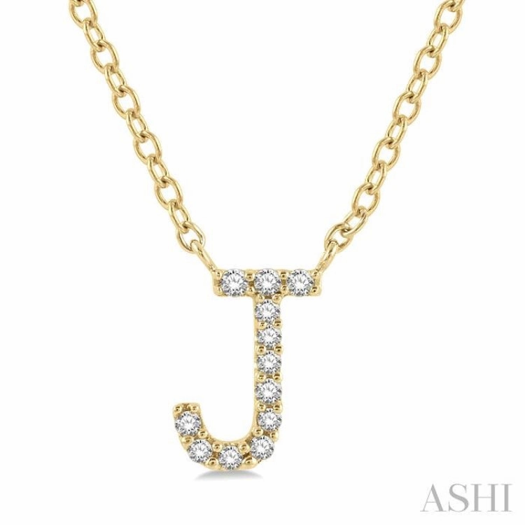 1/20 Ctw Initial 'J' Round Cut Diamond Pendant With Chain in 10K Yellow Gold Layerable Accessory Relaxed Fit