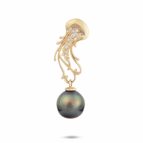 Ocean Dance Jellyfish Tahitian Black Pearl Pendant in Gold with Diamonds - 9-10mm Weekend Brunch