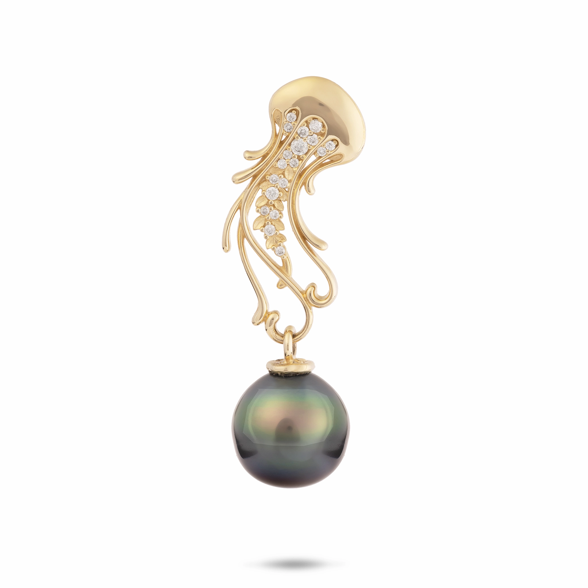 Ocean Dance Jellyfish Tahitian Black Pearl Pendant in Gold with Diamonds - 9-10mm Weekend Brunch