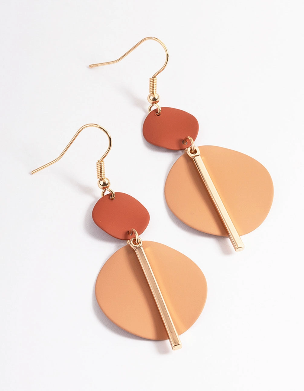 Impeccable Finish Brown Disc & Stick Drop Earrings