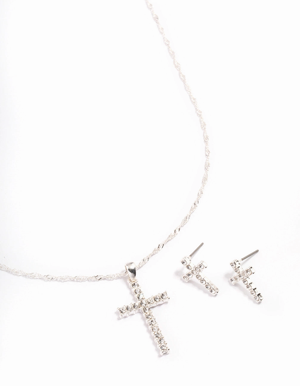 Bold Spark Luxury Contour Silver Diamante Cross Jewellery Set