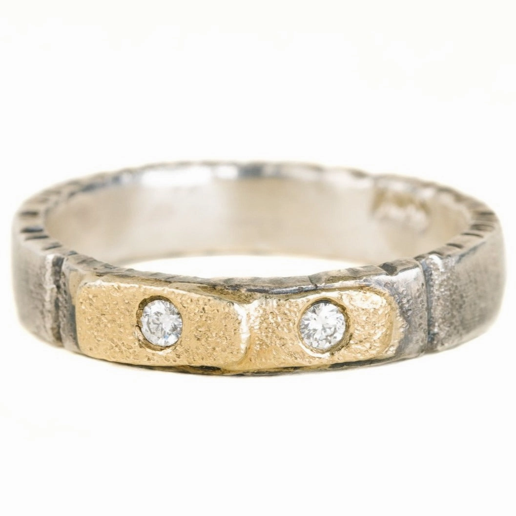Sophisticated Shape Weekend Piece Double Tab Band - 18ky Gold, Silver   Reclaimed Diamonds