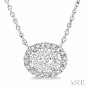 1/3 Ctw Oval Shape Round Cut Diamond Lovebright Pendant With Chain in 14K White Gold Office Accent