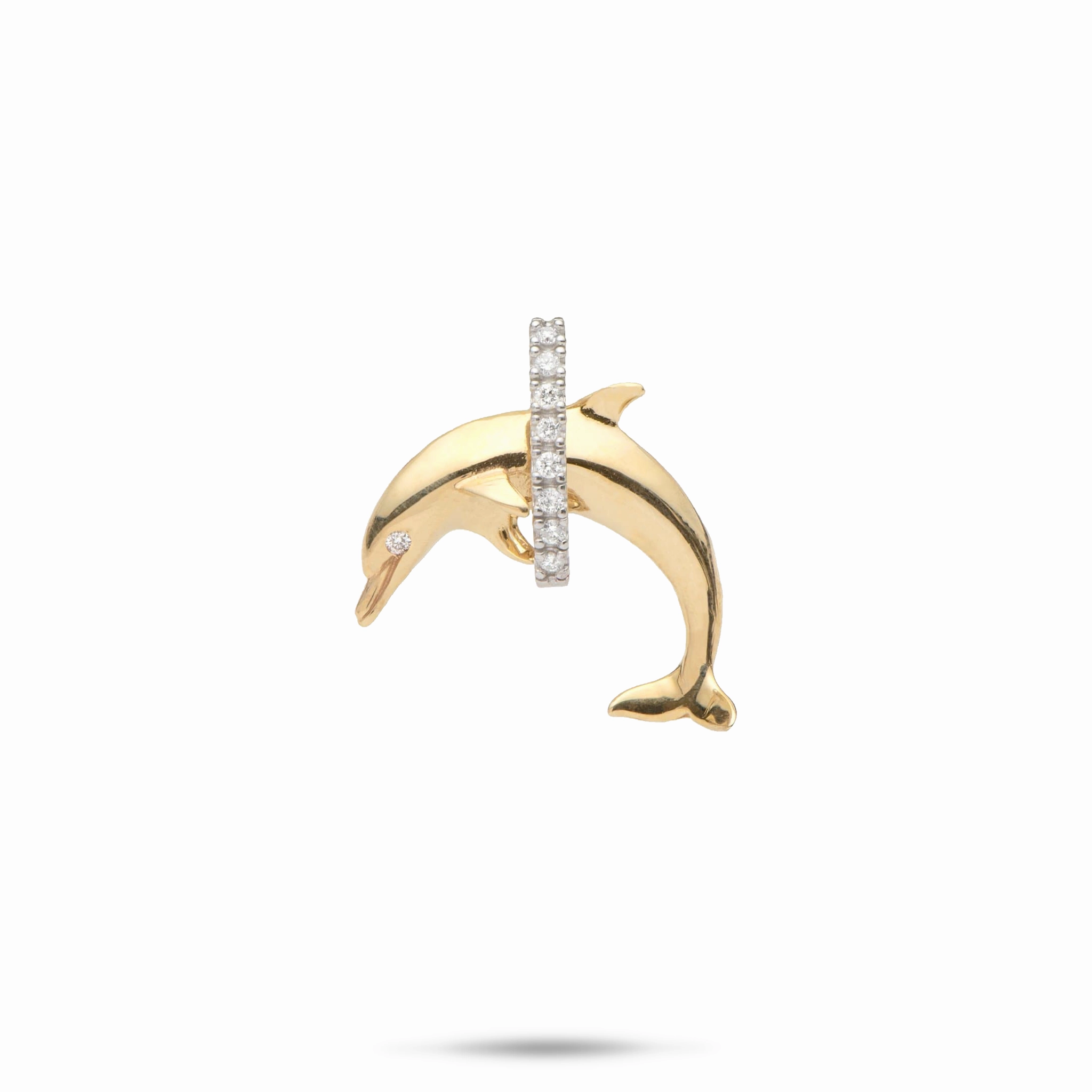 Splendid Piece Formal Jewelry Dolphin Pendant in Two Tone Gold with Diamonds - 19mm
