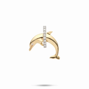 Splendid Piece Formal Jewelry Dolphin Pendant in Two Tone Gold with Diamonds - 19mm