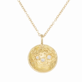 Double Gold Moon Surface Pendant on 14k Gold Chain - 18ky/14ky Gold   Reclaimed VS White Diamonds Glamorous Design Chic pieces