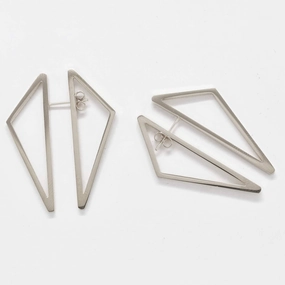Double-Sided Silver Geometric Triangle Earrings Radiant Adornment