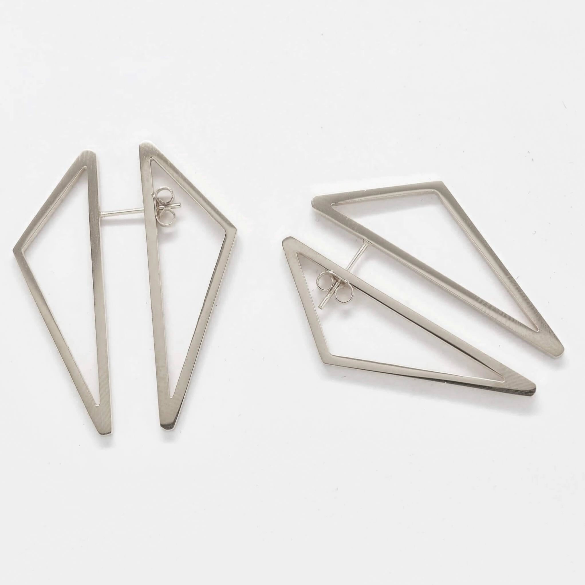 Double-Sided Silver Geometric Triangle Earrings Radiant Adornment