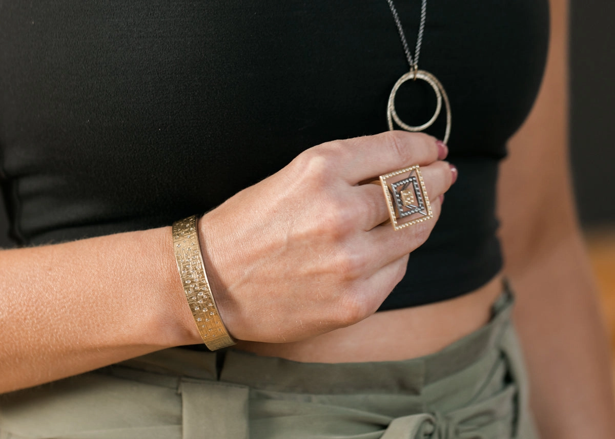 18k Aspen Squared Cuff - 18k Gold   Reclaimed VS Diamonds Formal Vibe Ethereal Form