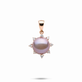 Protea Lilac Freshwater Pearl Pendant in Rose Gold with Diamonds - 11-12mm Displaying Piece
