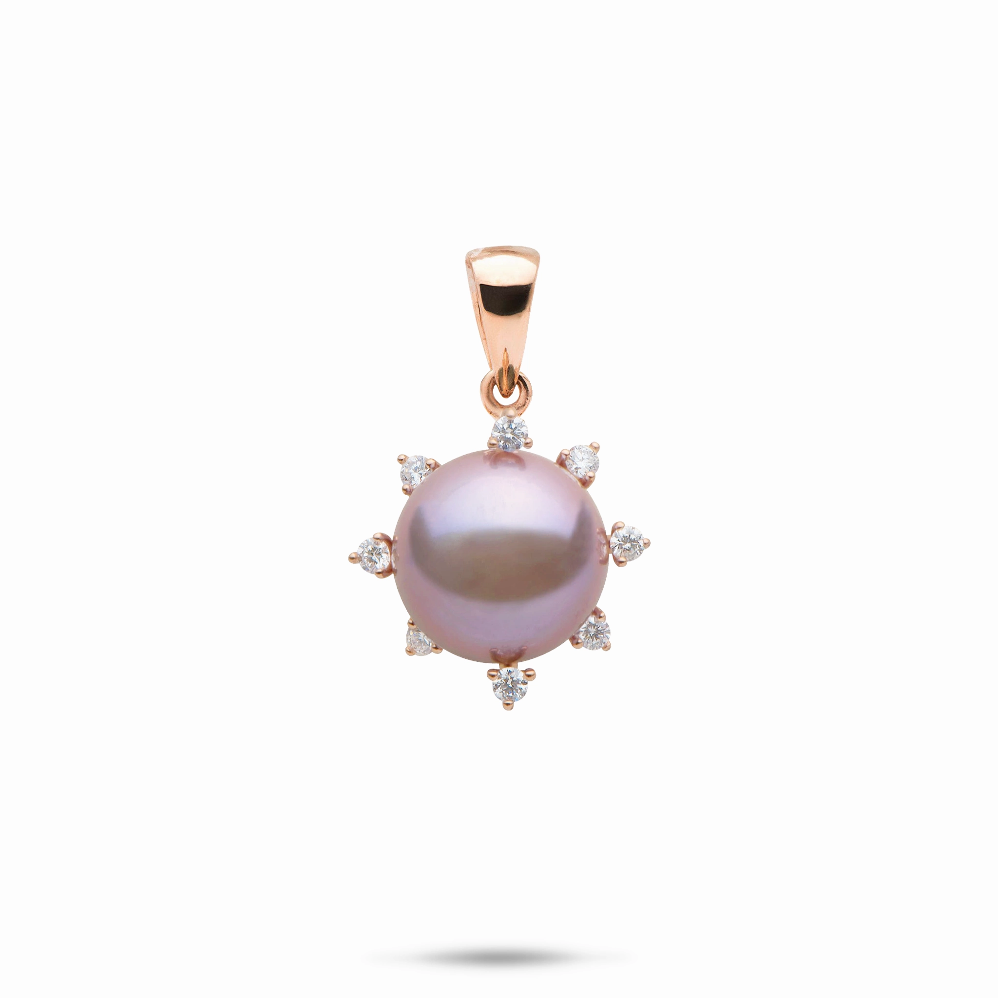 Protea Lilac Freshwater Pearl Pendant in Rose Gold with Diamonds - 11-12mm Displaying Piece