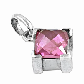 Polished Piece Minimal Gift Elegant Pink Cubic Zirconia Silver Pendant Jewelry - Simple & Stylish