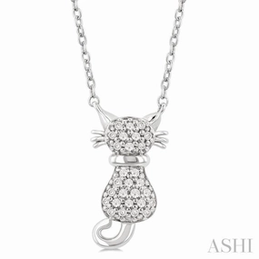 For Faith 1/10 Ctw Cat Shape Petite Single Cut Diamond Fashion Pendant With Chain in 10K White Gold