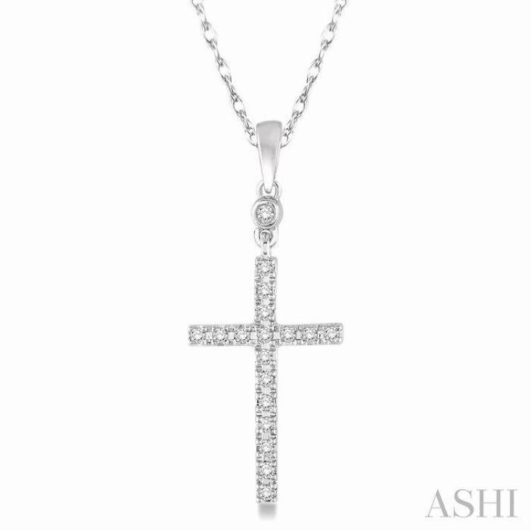 Fixed Size Accessory fresh start 1/6 Ctw Round Cut Diamond Cross Pendant in 10K White Gold with Chain