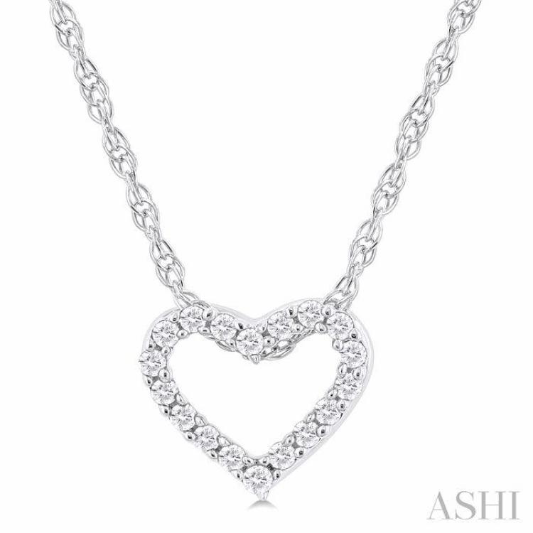 Autumn Night 1/20 Ctw Heart Shape Round Cut Diamond Pendant With Chain in 14K White Gold