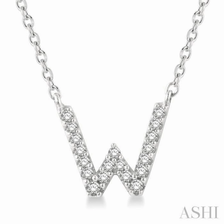 1/20 Ctw Initial 'W' Round Cut Diamond Pendant With Chain in 14K White Gold Cultural Gift Strong Accessory