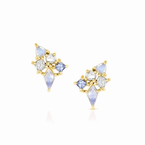 Dusk Cluster Earrings - 18ky Gold, Iced Blue Spinels, Moonstones   Blue Sapphire Gift Option Glamorous touch