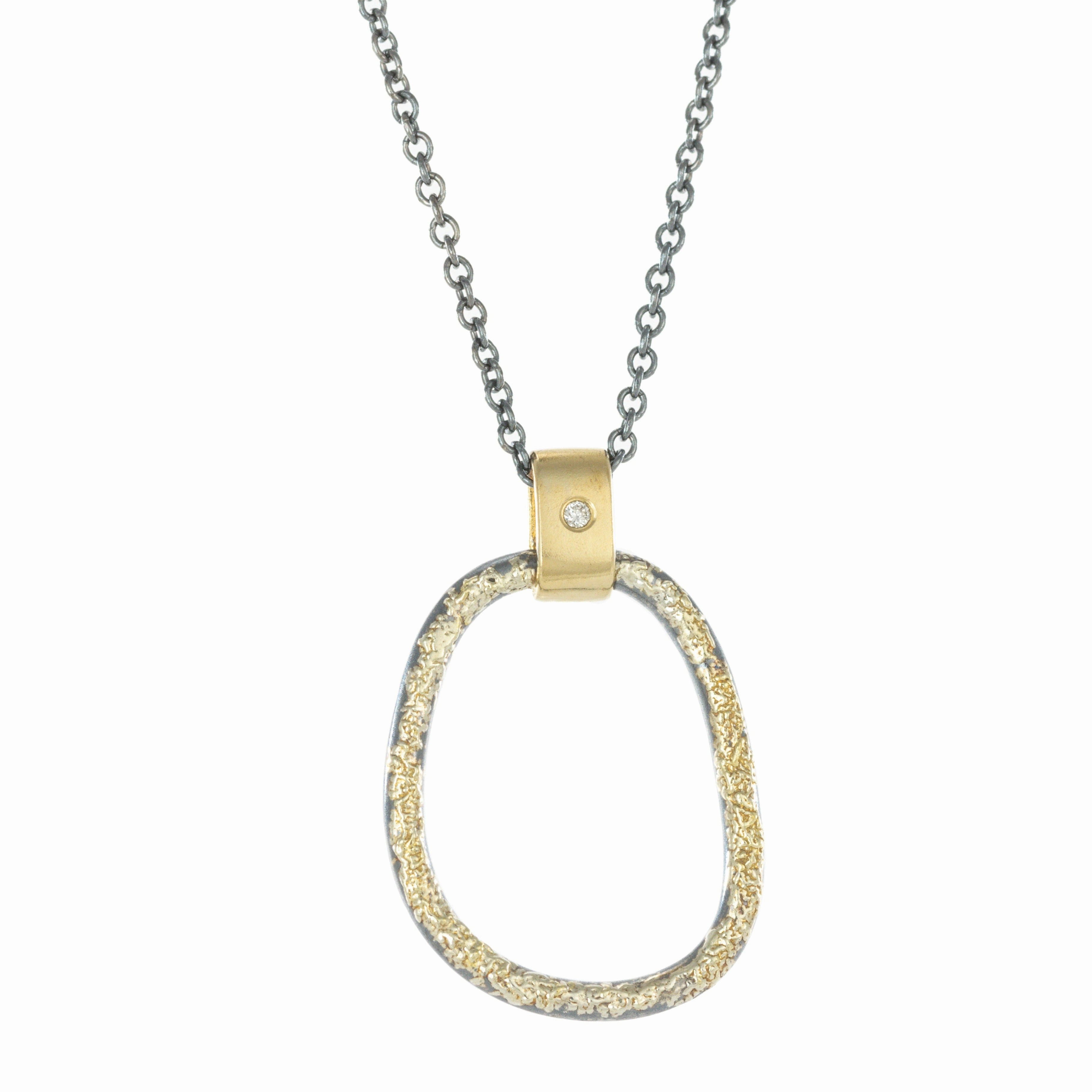 Dusted Carabiner Necklace - 22k/18k Gold, Oxidized Silver   VS Diamond Exquisite detail Expressive Highlight