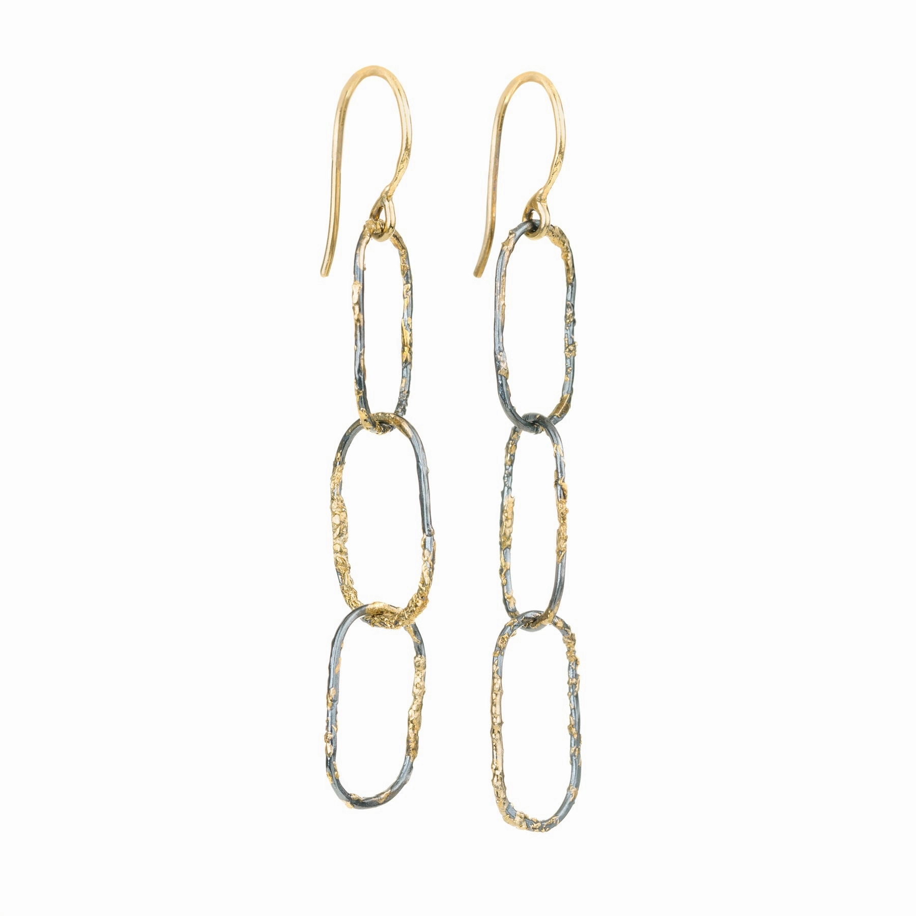 Classic Jewelry Design Dusted Chain Link Earrings - 22k/18k Gold   Oxidized Silver