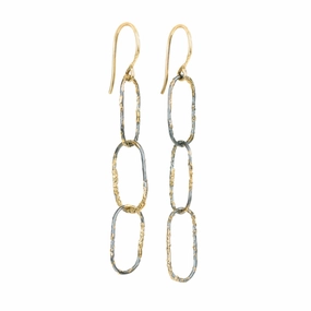 Classic Jewelry Design Dusted Chain Link Earrings - 22k/18k Gold   Oxidized Silver