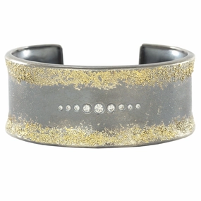 Dusted Horizon Cuff- 22k Gold, Oxidized Silver   VS Diamonds clean look Layered Accent