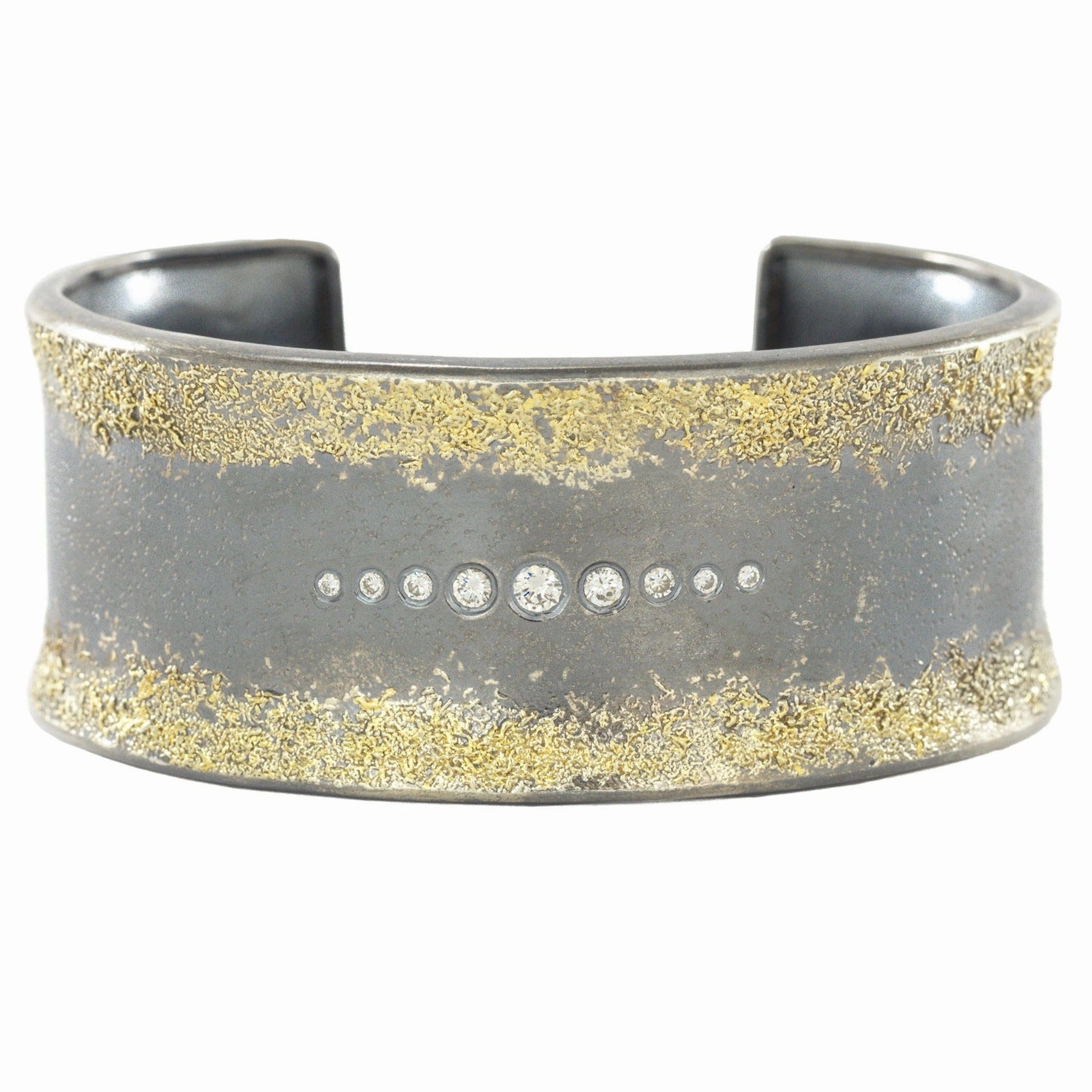 Dusted Horizon Cuff- 22k Gold, Oxidized Silver   VS Diamonds Luminous Sparkle