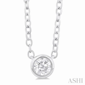 Signature Style Romantic Vibe 1/6 Ctw Petite Bezel Set Round Cut Diamond Fashion Pendant With Chain in 10K White Gold