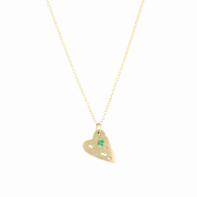 Mini Shadow Heart Necklace -14k Gold   Tsavorite Garnet Bright Pop Starry Night