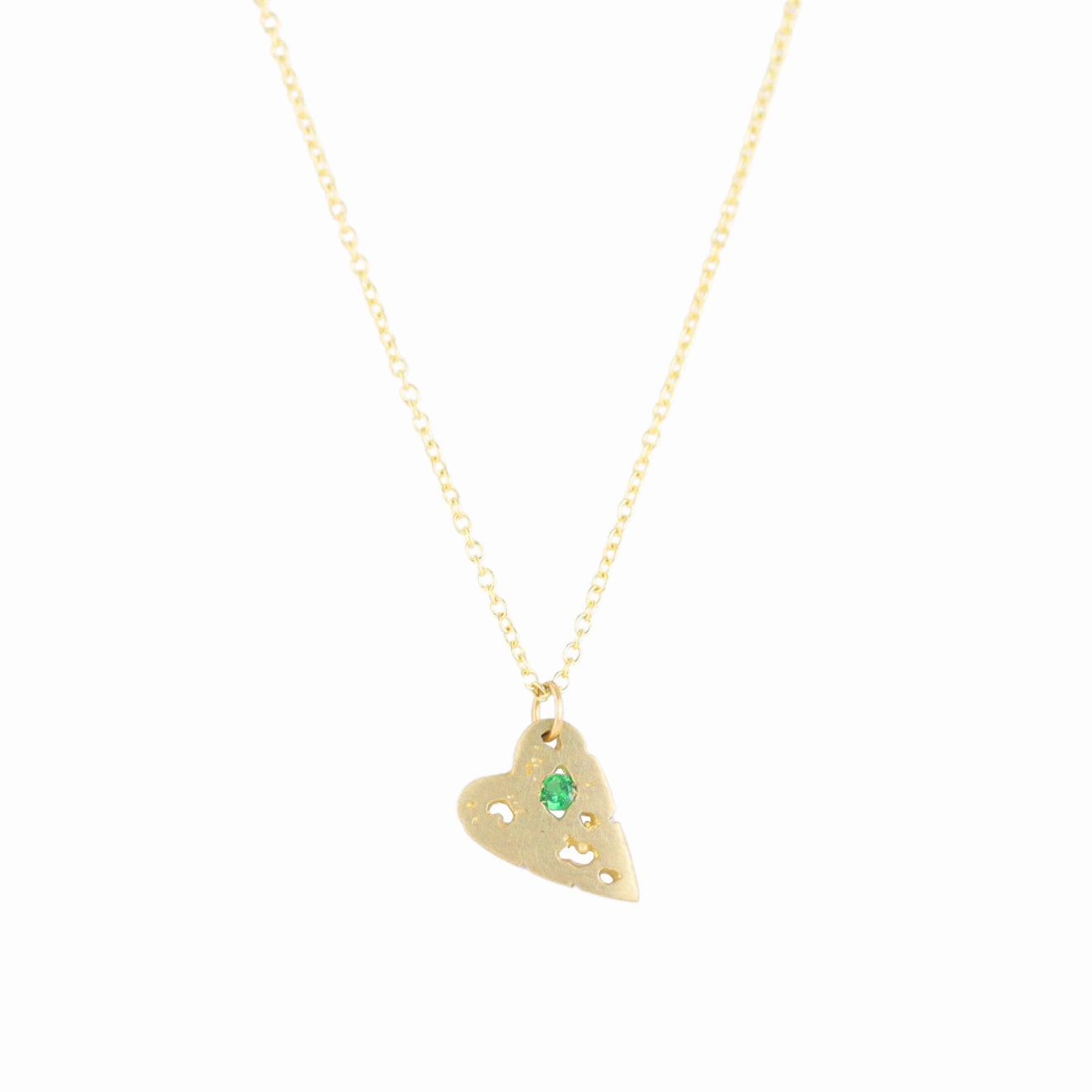 Mini Shadow Heart Necklace -14k Gold   Tsavorite Garnet Bright Pop Starry Night