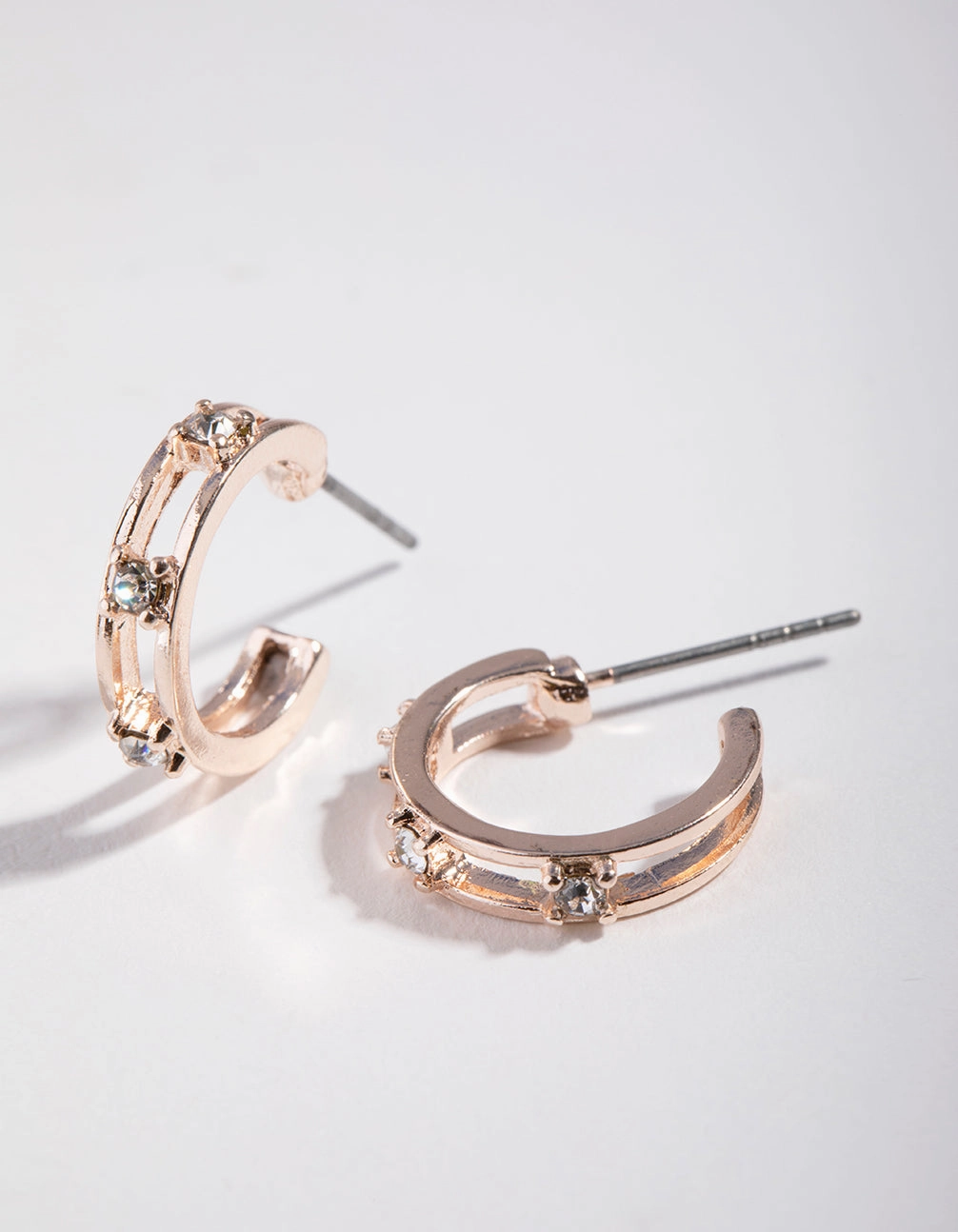 Rose Gold Diamante Ladder Huggie Earrings Luxury Detail