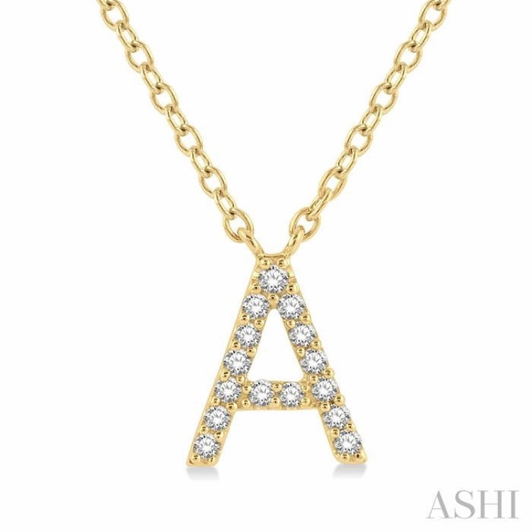 All Occasion 1/20 Ctw Initial 'A' Round Cut Diamond Pendant With Chain in 10K Yellow Gold