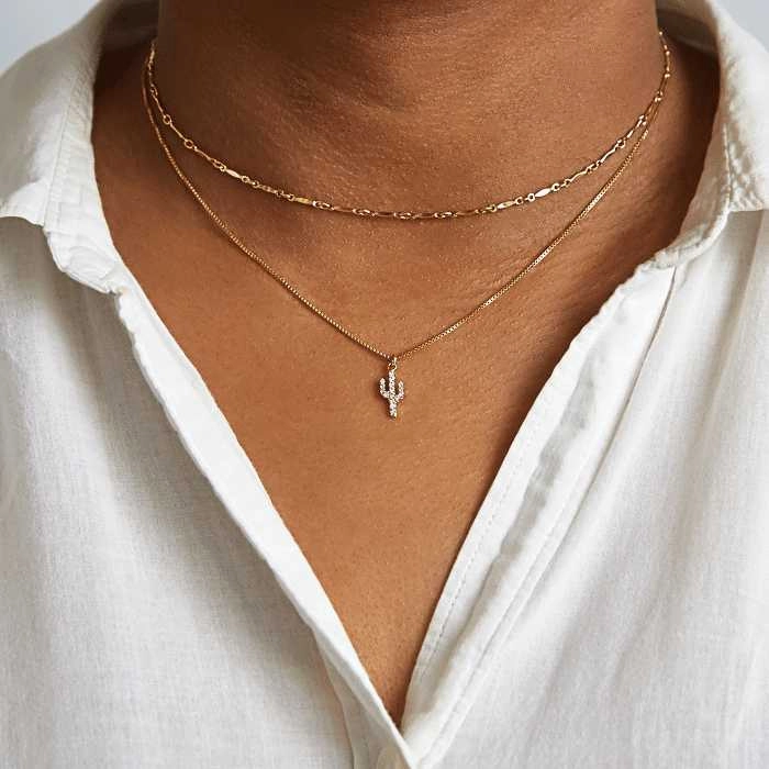 Gold Cactus Pave Necklace for yoga