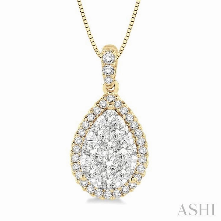 1/2 Ctw Pear Shape Diamond Lovebright Pendant in 14K Yellow and White Gold with Chain Child Friendly Item Amazing Jewelry