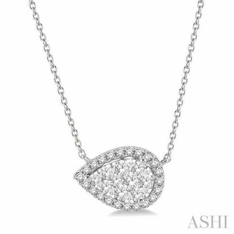 1/2 Ctw Pear Shape Round Cut Diamond Lovebright Pendant With Chain in 14K White Gold Date Style Great Piece